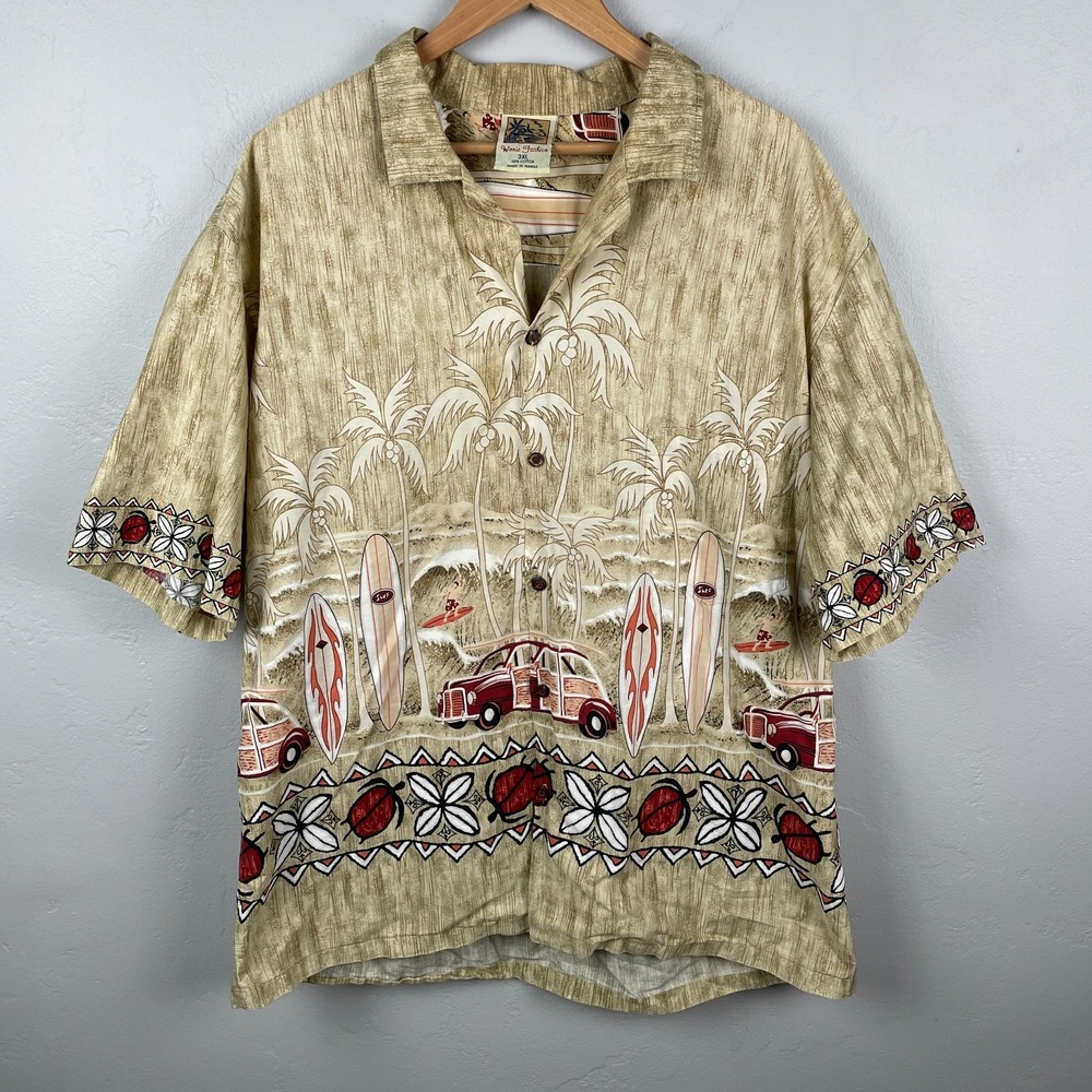 Vintage Winnie Fashion Hawaiian Shirt Men 3XL Aloha Camp 100% Cotton Cars Beach